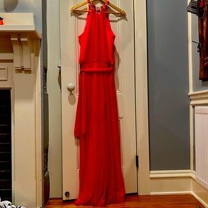 Floor length pleated fuchsia romper